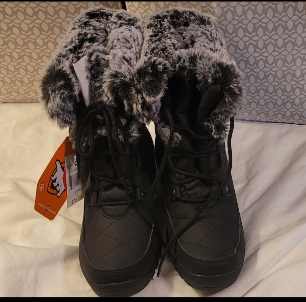 Women's Black Winter Boots with Faux Fur
